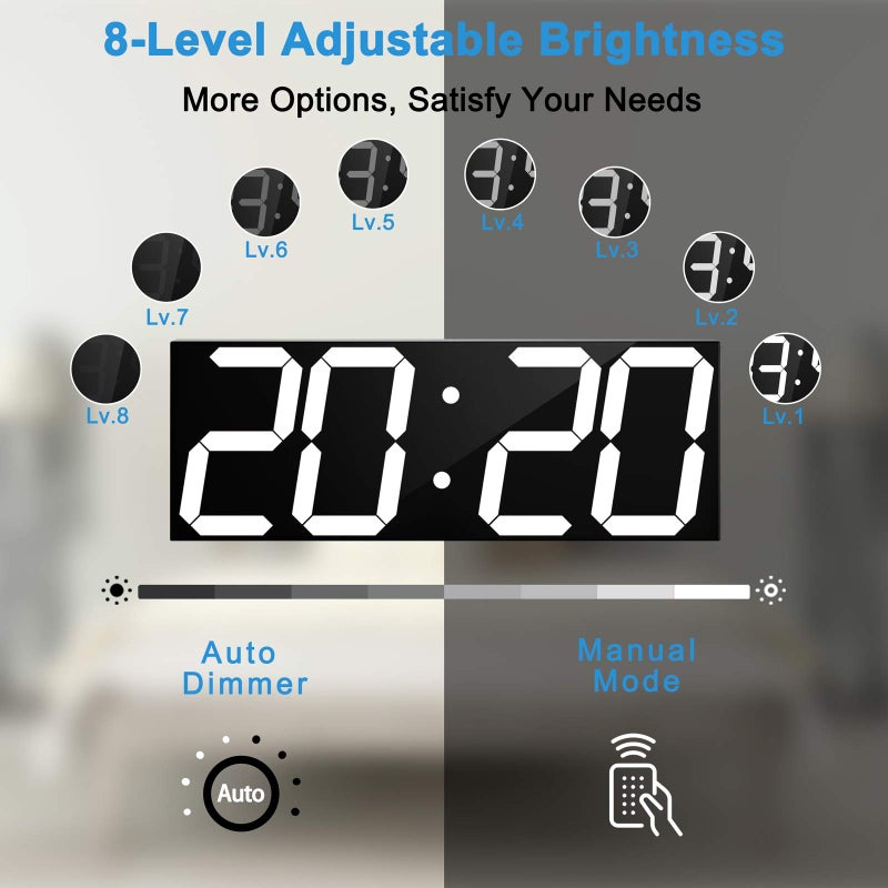 CHKOSDA LED Large Digital Wall Clock, Oversize Wall Clock with 6â€ Numbers, Remote Control Count up/Countdown Timer Clock, Auto Dimmer, Big Calendar and Thermometer(White) - Image 3